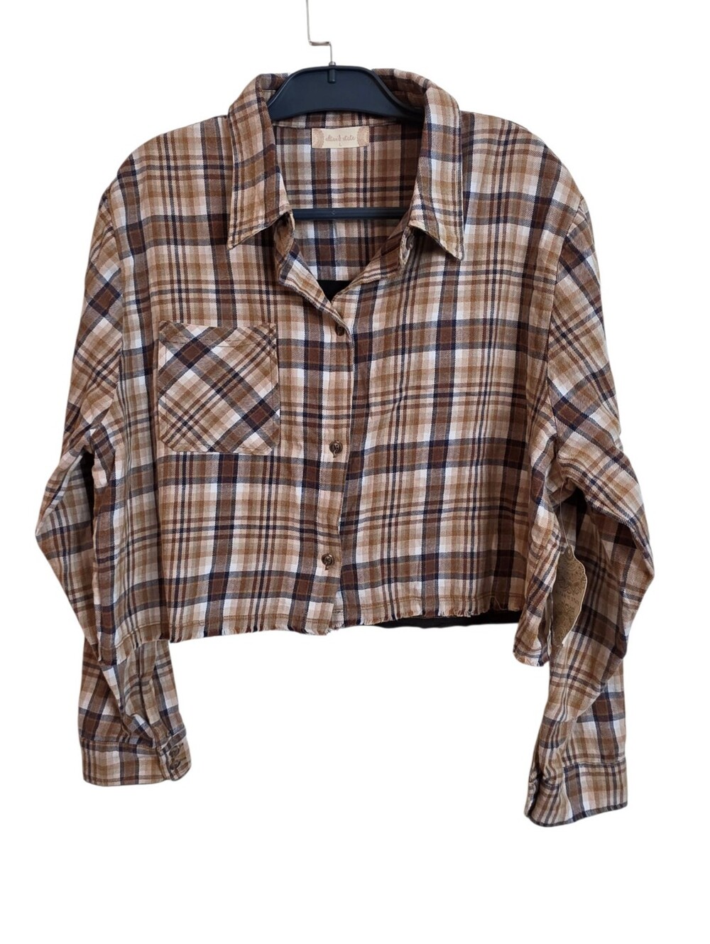 Altar'd State Nashville Plaid Flannel Cropped Shacket Large New - Picture 3 of 16